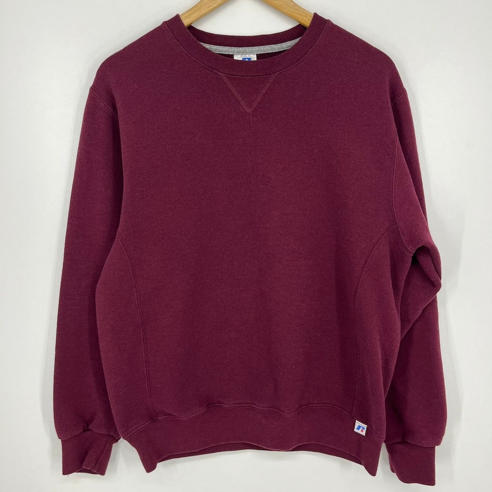 Russell Athletic Mens Crewneck Sweatshirt Medium Maroon Burgundy V-Stitch Fleece
